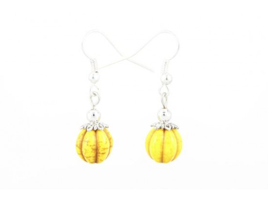 10mm Yellow Stone Fluted Bead Earrings on Hook