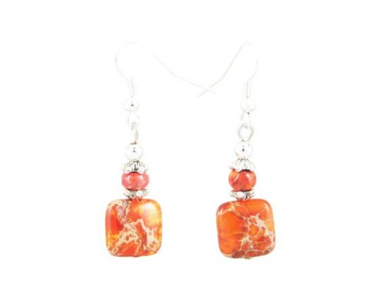 12mm Orange Dyed Jasper Square Earrings Hook 12mm Orange Dyed Jasper Square Earrings Hook