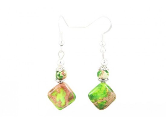 12mm Peridot Dyed Jasper Diamond Earring Hooks