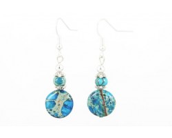 Cobalt Blue Dyed Jasper Round Flat Earring Hooks