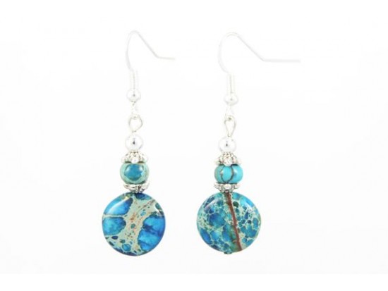 Cobalt Blue Dyed Jasper Round Flat Earring Hooks