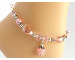 Small Sweet Pink AB Inset Stones Crystal Pearl Anklet Bracelet