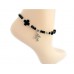 Jet Crystal Antique Silver Cross and Rose Anklet Bracelet