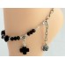 Jet Crystal Antique Silver Cross and Rose Anklet Bracelet