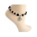 Antique Silver Rose Charm Jet Crystal Anklet Bracelet