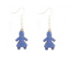 Blue Dyed Stone Girl Silver Plate Hook Earrings