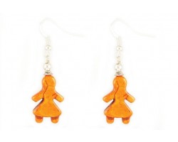 Orange Dyed Stone Girl Silver Plate Hook Earrings