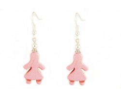 Pink Dyed Stone Girl Silver Plate Hook Earrings