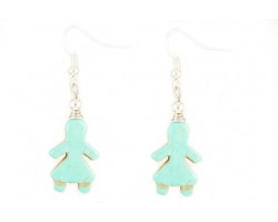 Turquoise Dyed Stone Girl Silver Plate Hook Earrings
