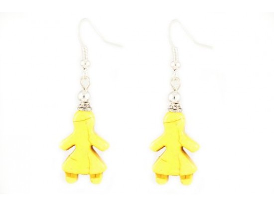 Yellow Dyed Stone Girl Silver Plate Hook Earrings