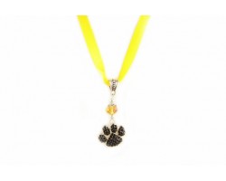 16" Black & Gold Crystal Paw Print Satin Ribbon Necklace