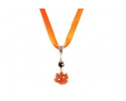 16" Orange & Black Color Crystal Paw Print Satin Ribbon Necklace