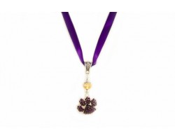 16" Purple & Gold LSU Color Crystal Paw Print Satin Ribbon Necklace