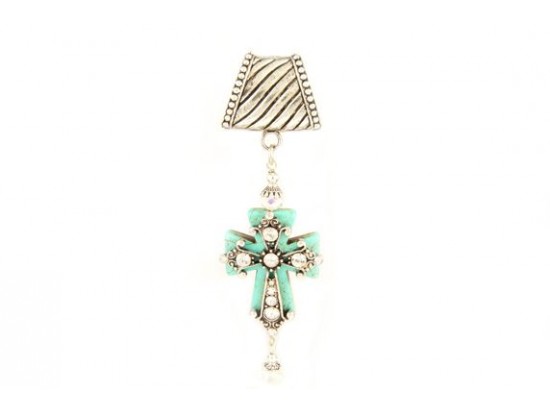 50x40mm Turquoise Cross Crystal XLg Pendant Scarf Slide