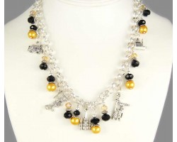 New Orleans Charm Black & Gold Crystal Pearl Necklace Set