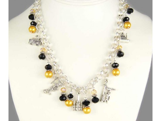 New Orleans Charm Black & Gold Crystal Pearl Necklace Set New Orleans Charm Black & Gold Crystal Pearl Necklace Set