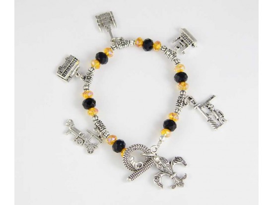 New Orleans Charm Black & Gold Crystal Bracelet