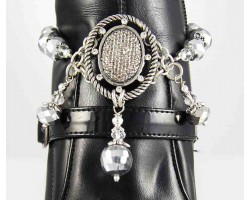 Hematite Pave Oval Roped with Crystal Shoe Boot Jewelry
