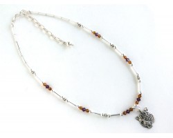 Purple Gold Crystal Tiger Charm Necklace