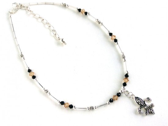 Black Gold Crystal Fleur De Lis Necklace