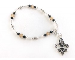 Black Gold Crystal Fleur De Lis Charm Bracelet