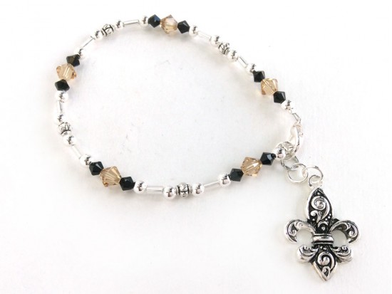 Black Gold Crystal Fleur De Lis Charm Bracelet
