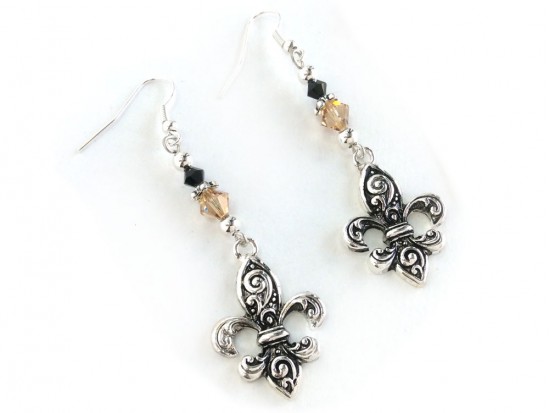 Black Gold Crystal Fleur De Lis Hook Earrings Black Gold Crystal Fleur De Lis Hook Earrings