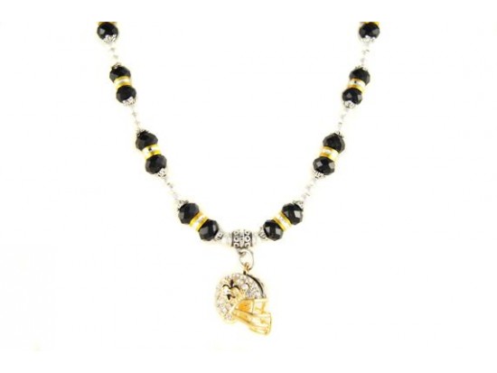 Saints Football Helmet Crystal Silver and Gold Necklace Set