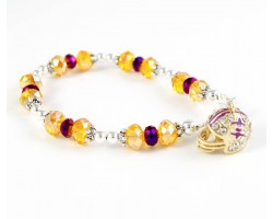 Purple Fleur De Lis Gold Plate Football Helmet Crystal Silver Bracelet