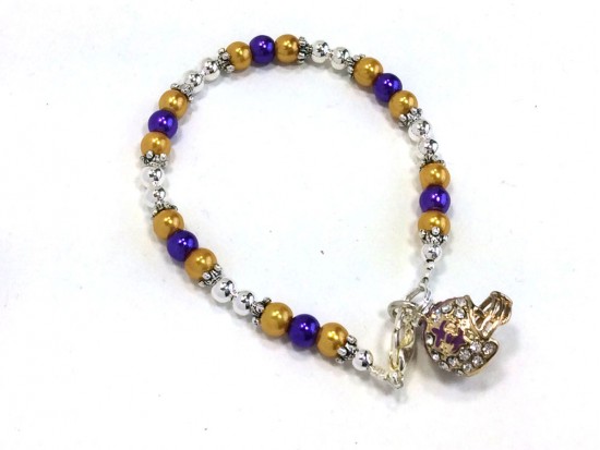 Purple Gold Pearl Football Helmet Bracelet Purple Gold Pearl Football Helmet Bracelet
