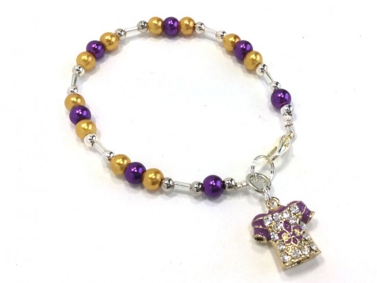 Purple Gold Pearl Football Jersey Bracelet