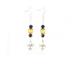 Black and Gold Fleur De Lis Hook Earrings