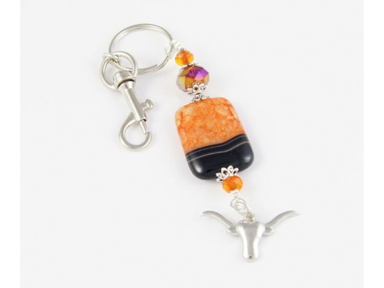 Texas Longhorn Orange Dyed Agate Key Chain