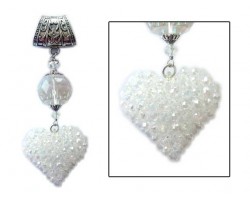 CAB Crochet Bead 2" Heart Large Crystal on Scarf Chain Slide