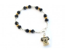 Black Gold Crystal Saints Football Jersey Silver Bracelet
