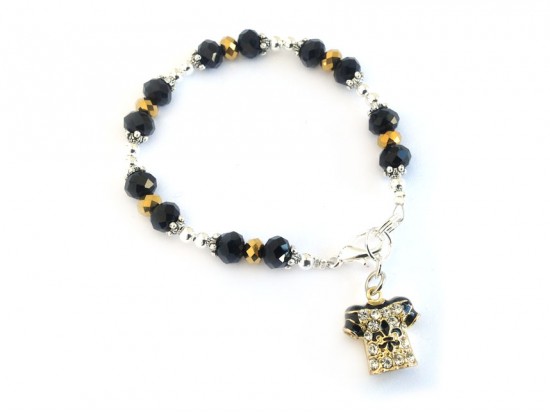 Black Gold Crystal Saints Football Jersey Silver Bracelet