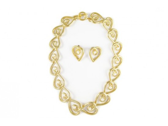 Loop Cut Out Heart with Pearl Choker & Earring Set