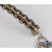 Blue Denim Brown Brocade Crystal Charm Bracelet