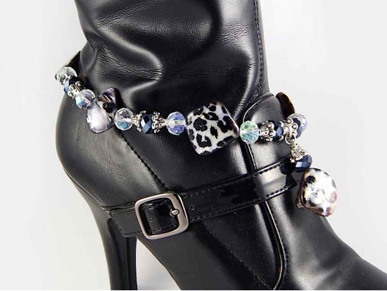 Leopard Painted Shell Jet Crystal Shoe Boot Jewelry 