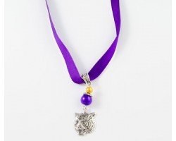 16" LSU Purple Gold Satin Necklace Tiger Head Charm