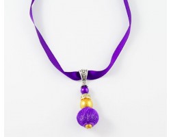 16" LSU Purple Gold Mesh Bead on Satin Ribbon Necklace