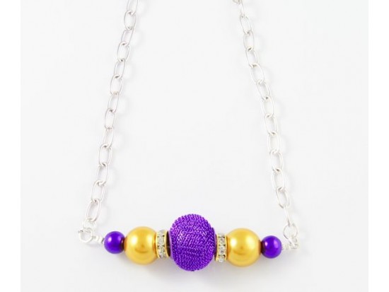 LSU Purple Mesh Bead Gold Purple Chain Necklace
