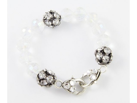 Clear AB Large Faceted & Clear Crystal Beads Stretch Bracelet