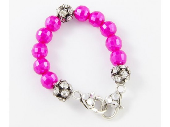 Hot Pink Large Faceted & Clear Crystal Beads Stretch Bracelet Hot Pink Large Faceted & Clear Crystal Beads Stretch Bracelet