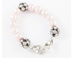 Light Pink Large Faceted & Clear Crystal Beads Stretch Bracelet