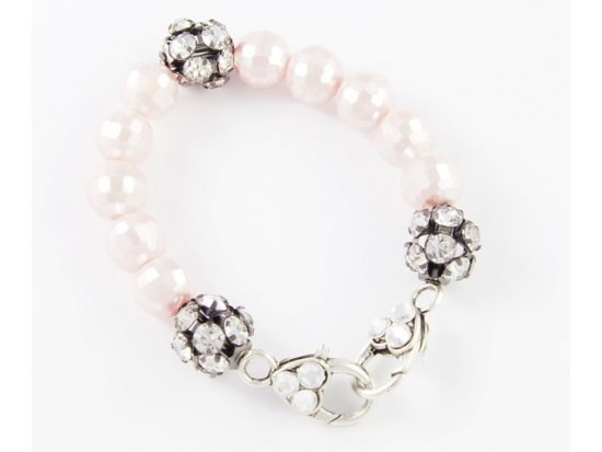 Light Pink Large Faceted & Clear Crystal Beads Stretch Bracelet