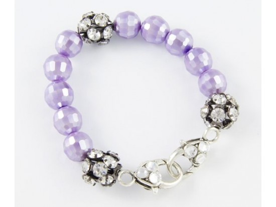 Light Purple Large Faceted & Clear Crystal Beads Stretch Bracelet