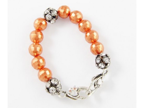 Orange Large & Clear Crystal Beads Stretch Bracelet