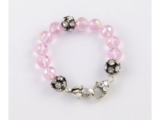Pink AB Large Faceted & Clear Crystal Beads Stretch Bracelet