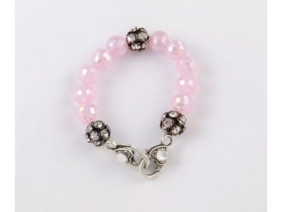 Opeque Pink AB Large Faceted & Clear Crystal Beads Stretch Bracelet